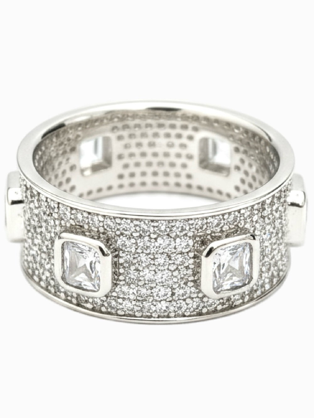 Pave CZ Unisex Statement Band Ring White Gold Filled Designer Inspired NWOT